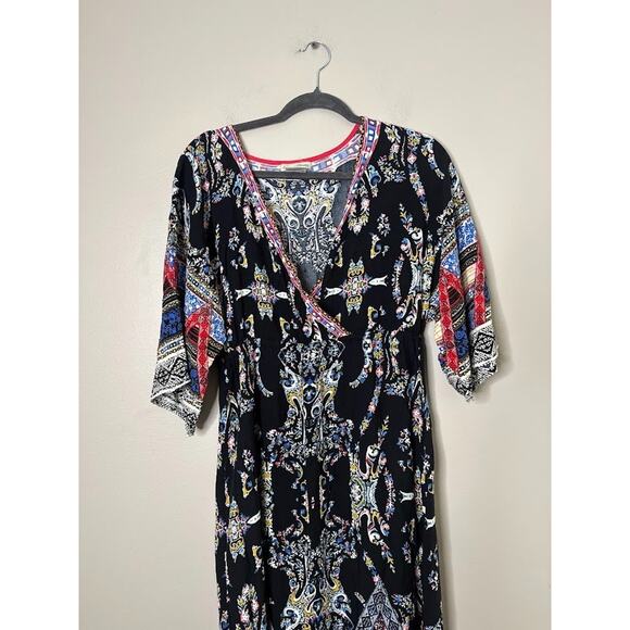 Flying Tomato Maxi Dress Large Kimono Sleeves Boho Empire Waist Colorful Hippie - Picture 2 of 9